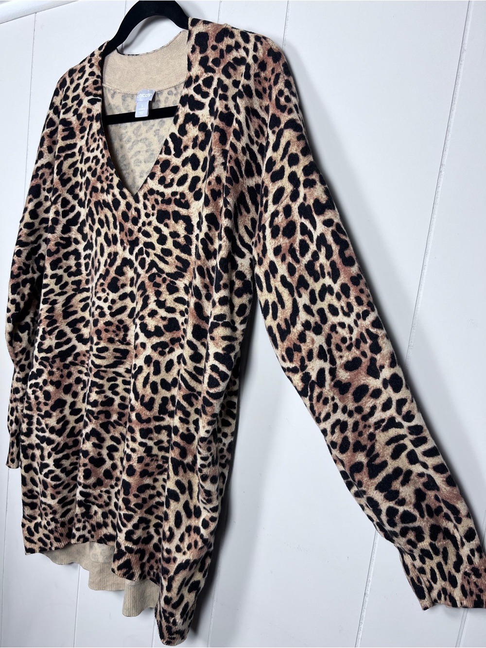 Chico’s Leopard Sweater Tunic V-Neck Long Length Soft Size XL - Picture 4 of 12